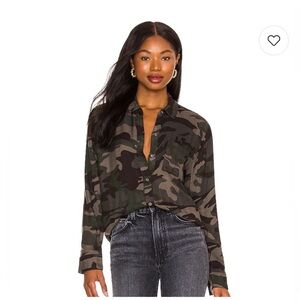 Rails Green and Brown Camouflage Button-Down Shirt